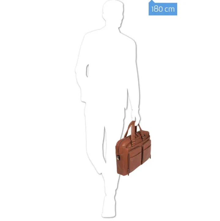 Herentassen|15 Inch Laptoptassen>Piquadro Black Square Computer Briefcase 15" tobacco