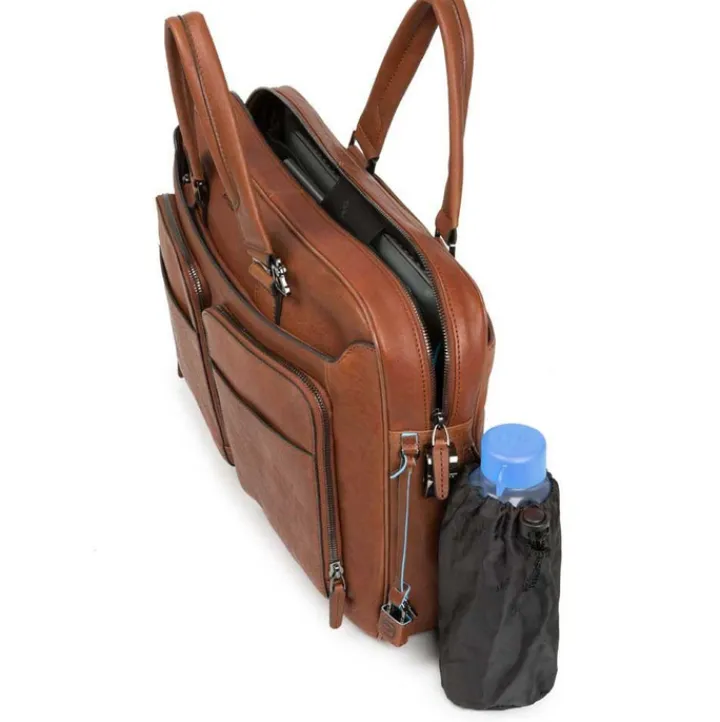 Herentassen|15 Inch Laptoptassen>Piquadro Black Square Computer Briefcase 15" tobacco