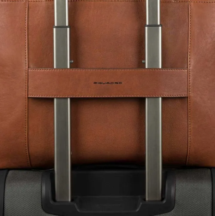 Herentassen|15 Inch Laptoptassen>Piquadro Black Square Computer Briefcase 15" tobacco