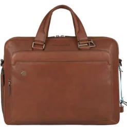 Herentassen|15 Inch Laptoptassen>Piquadro Black Square Portfolio Computer Briefcase with iPad Compartment tobacco