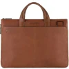 Herentassen|15.6 Inch Laptoptassen>Piquadro Black Square Small Expandable Computer Bag 15.6" tobacco