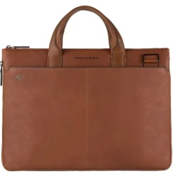 Herentassen|15.6 Inch Laptoptassen>Piquadro Black Square Small Expandable Computer Bag 15.6" tobacco