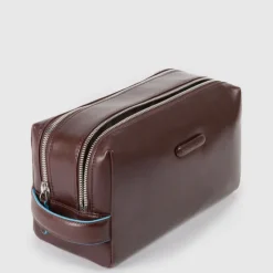 Toilettassen>Piquadro Blue Square Beauty bag 2 zippers brown