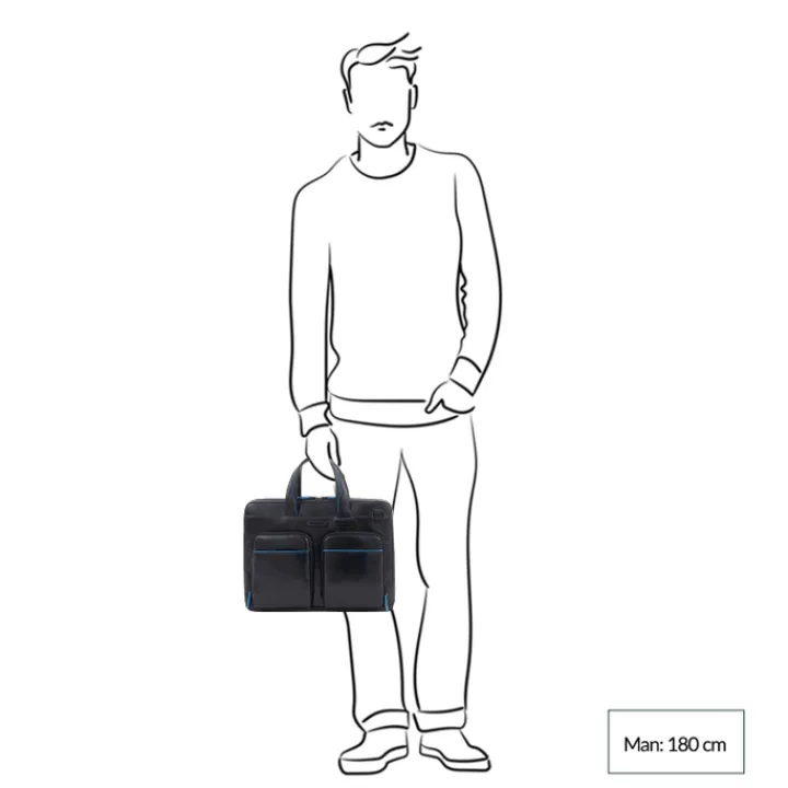 Herentassen|14 Inch Laptoptassen>Piquadro Blue Square Computer Portfolio Briefcase 14'' black