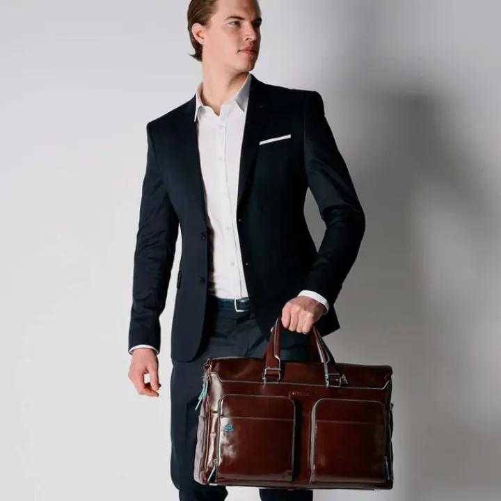 Kleine Reistassen|Handbagage Reistassen>Piquadro Blue Square Duffel Bag brown