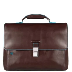 Herentassen|15.6 Inch Laptoptassen>Piquadro Blue Square Exp. Computer Portfolio Briefcase mahogany