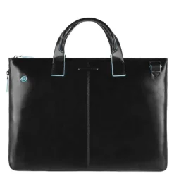 Herentassen|15.6 Inch Laptoptassen>Piquadro Blue Square Expandable Slim Computer Bag 15.6" black
