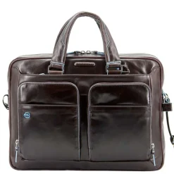 Herentassen|15 Inch Laptoptassen>Piquadro Blue Square Organized Laptop & iPad Case brown