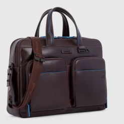 Herentassen|15.6 Inch Laptoptassen>Piquadro Blue Square Revamp Laptopbag brown