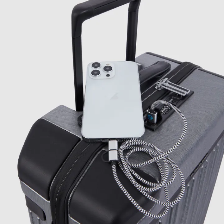 Transavia Trolleys|Ryanair Trolleys>Piquadro PQ-Light Premium Slim Cabin Spinner 55 grey-black