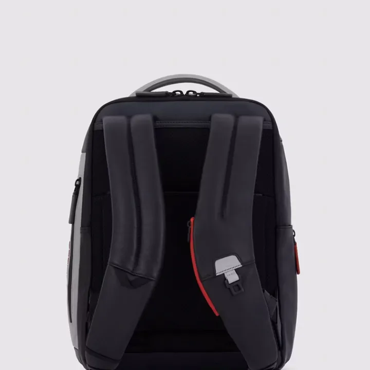 Kleine Rugzakken|14 Inch Laptoptassen>Piquadro Urban Leather Computer Backpack 14" grey/black