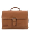 Herentassen|15 Inch Laptoptassen>Plevier Quartz Volnerf 3-vaks Laptoptas 15.6" cognac