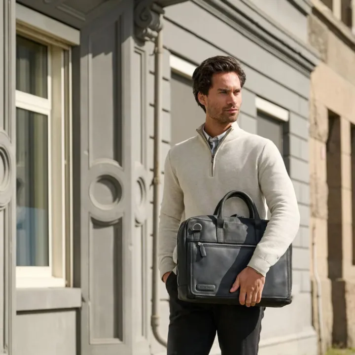 Herentassen|15.6 Inch Laptoptassen>Plevier Vintage London Laptoptas 2 vaks 15.6" black