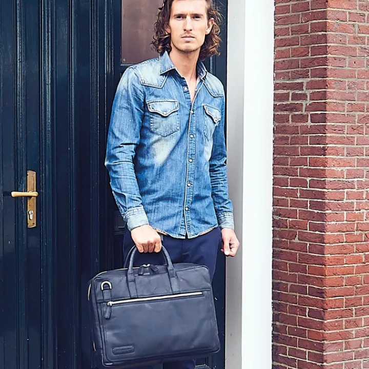 Herentassen|15.6 Inch Laptoptassen>Plevier Vintage London Laptoptas 2 vaks 15.6" black