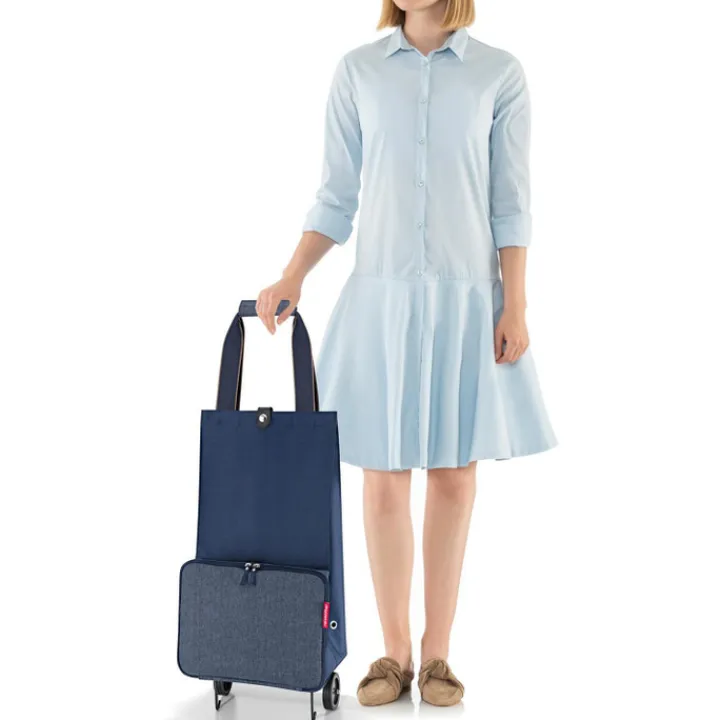 Boodschappen Trolleys|Reistrolleys>Reisenthel Shopping Foldable Trolley herringbone dark blue