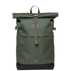 Daypack|14 Inch Laptoptassen>Sandqvist Icon Rolltop Backpack M dawn green with dark brown leather