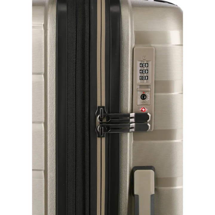 Reistrolleys|Reiskoffers>Travelite Air Base 4 Wiel Trolley M Expandable champagne metallic