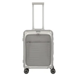Transavia Trolleys|Handbagage Trolleys>Travelite Next 2.0 Aluminium 4 Wiel Trolley S with Frontpocket silver